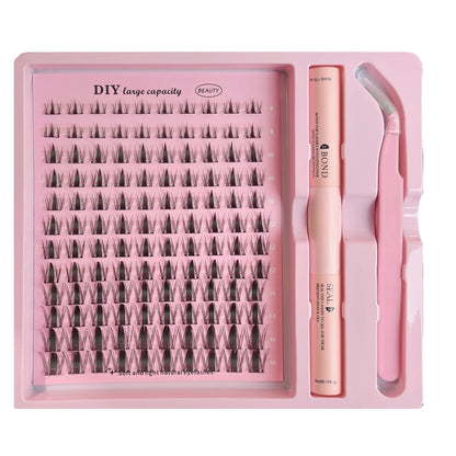 DIY Clusters Lash Kit Full Set 8-16mm Mix Bond&Seal Tweezers Lash for Self Application Makeup Individual Eyelash Extensions