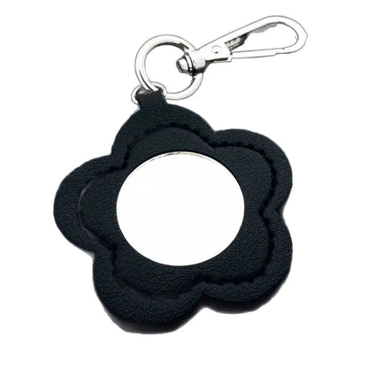 Simple Leather Hanging Keyring Small Mirror Key Chain Ring Bag Pendant for Gift Car Packet Keychain Cute Makeup Flower Shaped