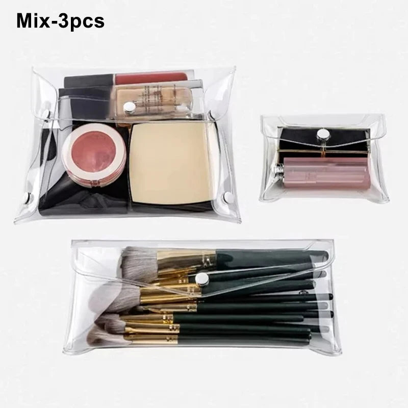 Transparent Cosmetic Bag S/M/L Portable PVC Organizer for Makeup Brushes Toiletry Waterproof Stationery Storage Bags Makeup Tool