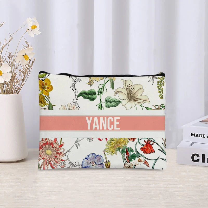 Custom Makeup Bag Trendy Canvas Travel Cosmetic Organizer Luxury Wedding Bridesmaid Gift Purse Vintage Brand Side Bag for Ladies