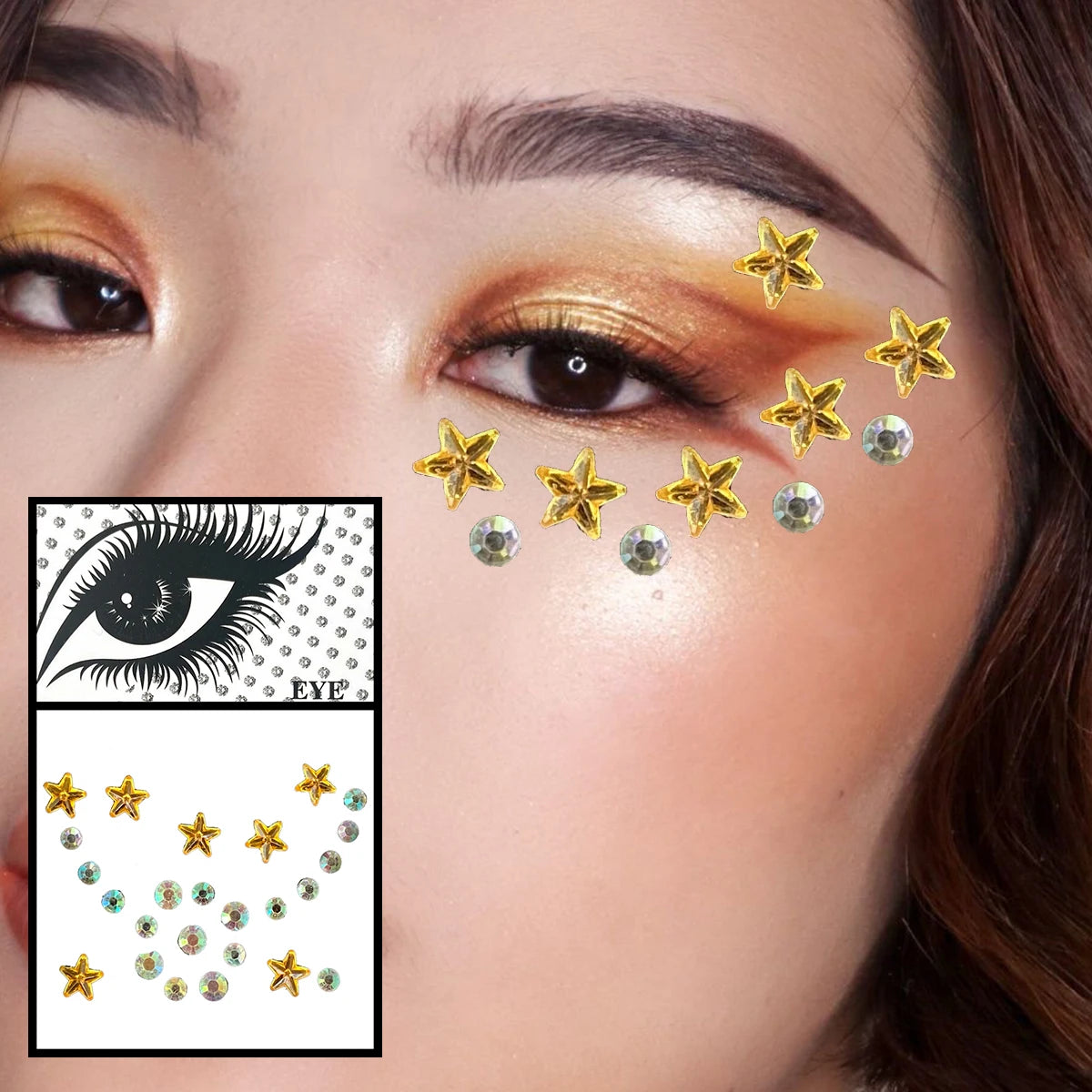 Red Heart Face Jewelry Temporary Tattoos Eye Forehead Diamonds Jewels Makeup Sticker Sparkle Water Drop Gems Nail Art Festival