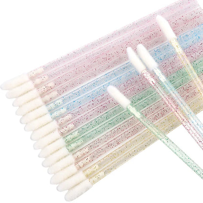50Pcs Disposable Crystal Lip Brush Lipstick Gloss Wands Eyelash Makeup Micro Brushes Lash Extension Clean Applicator Makeup Tool