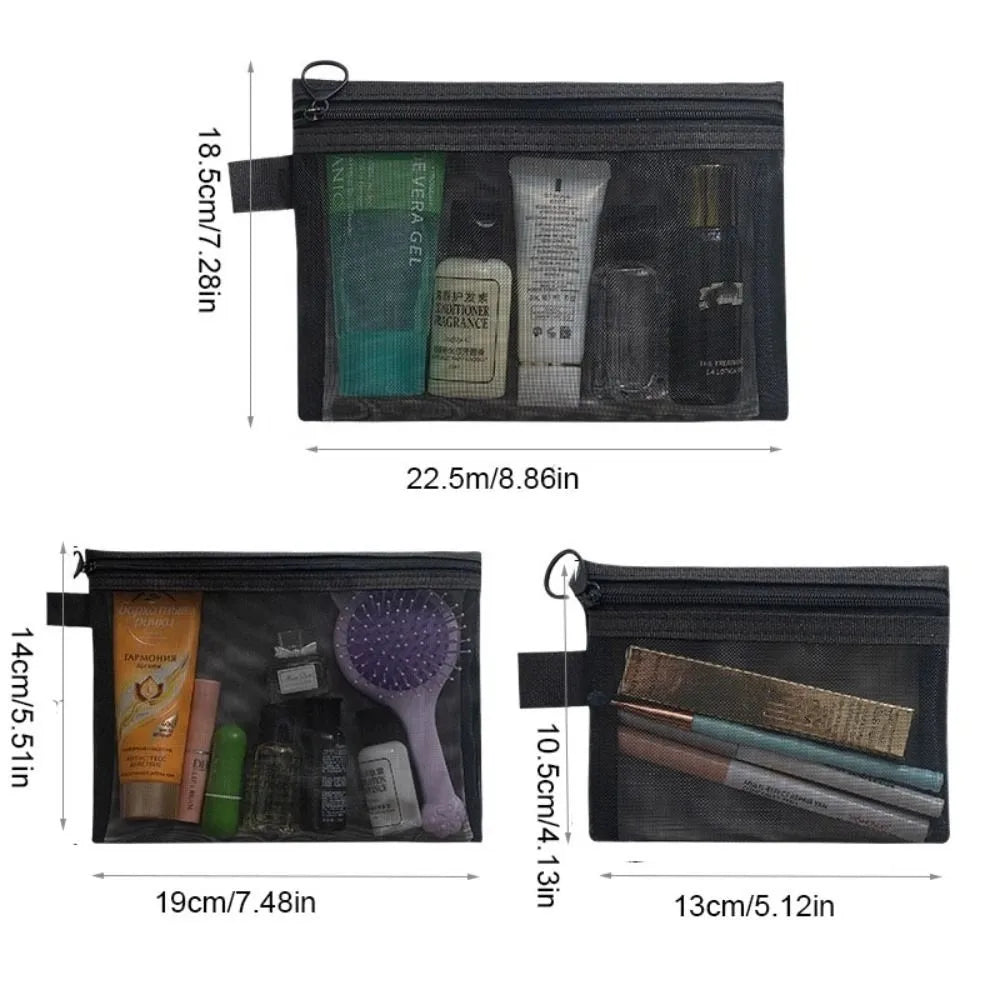 Portable Large Capacity Mesh Cosmetic Bag Square Bag Pencil Cases Makeup Bag Transparent Wash Pouch Cosmetic Cases Outdoor