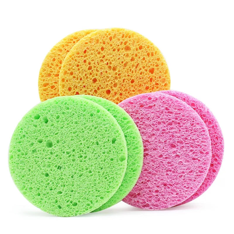 10pcs 8cm Face Round Makeup Remover Tool Natural Wood Pulp Sponge Cellulose Compress Cosmetic Puff Facial Washing Sponge