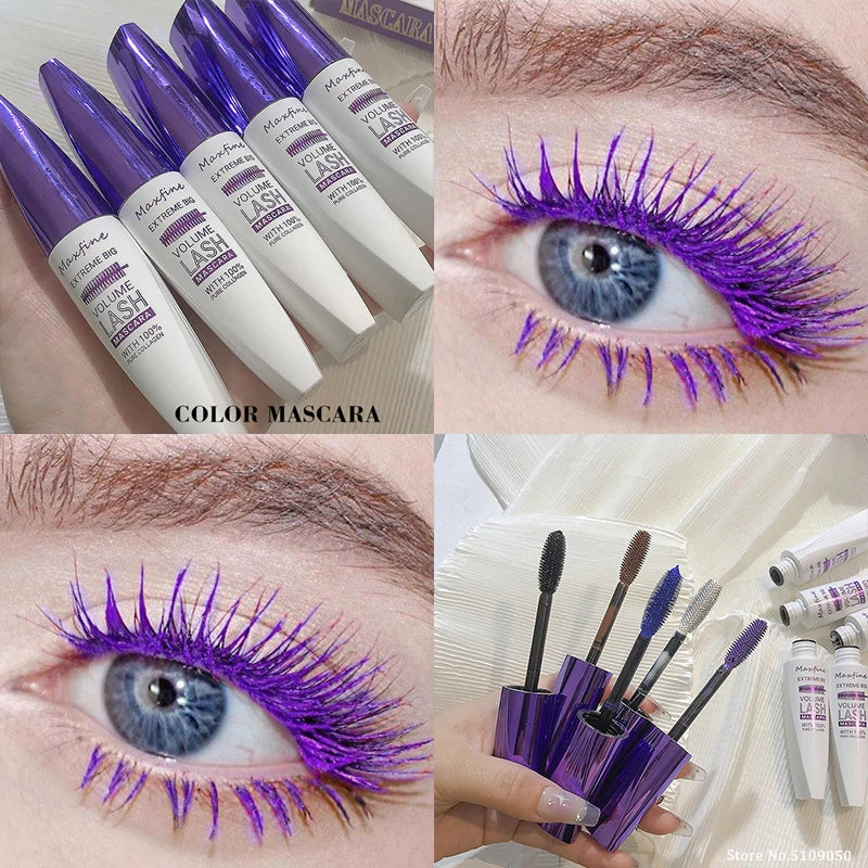 Colorful Eyelash Mascara 5D Silk Fiber Volume Curling Lengthening EyeLashes Extension Purple Blue White Waterproof Eye Makeup
