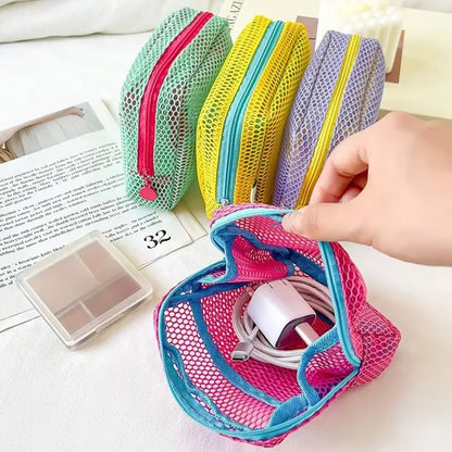 Stylish Mini Grid Capacity Square Mesh Storage Pouch, Cosmetic Key Coin Purse Mini Zipper Bags, Women Stationery Case Cute Gifts