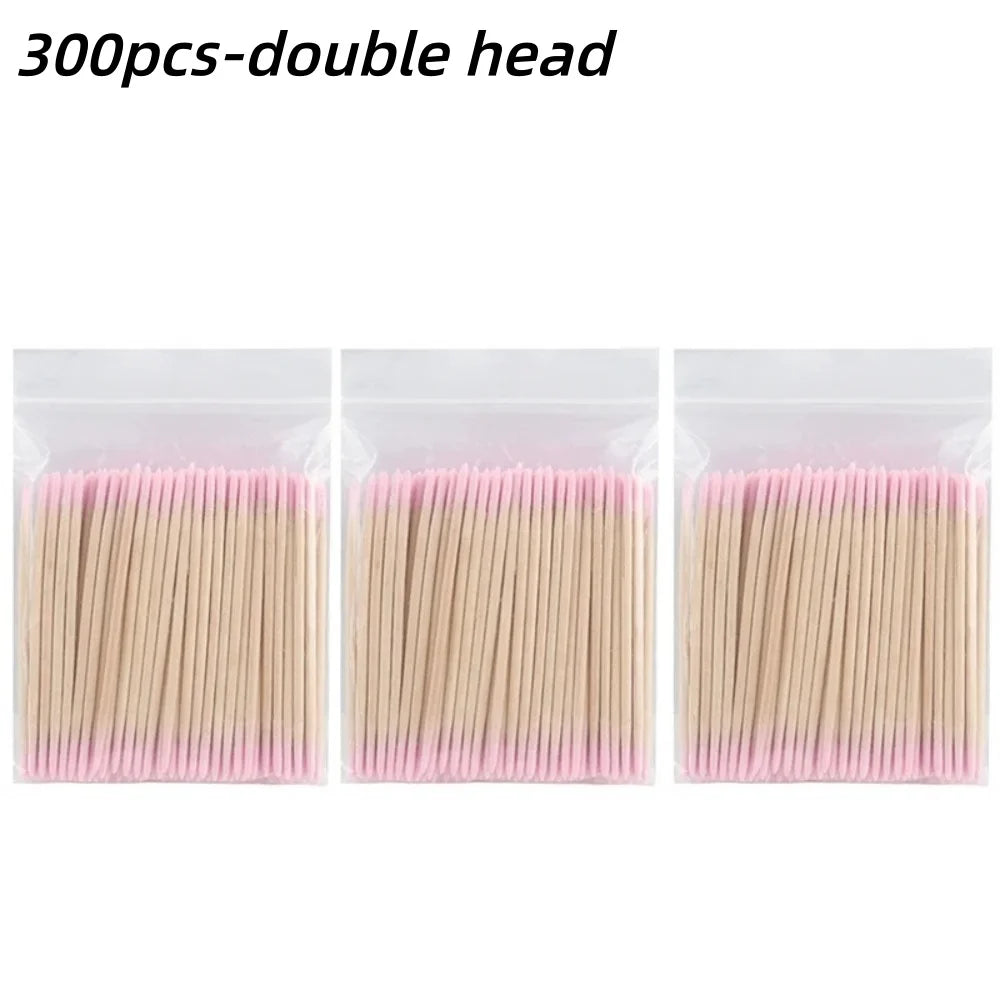 100/300/500Pcs Disposable Wood Cotton Swab Double Head Lipstick Ear Swabs Eyelash Cleaning Cotton Buds Manicure Beauty Supplies