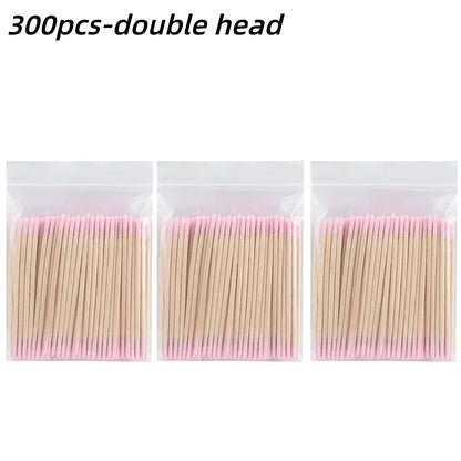100/300/500Pcs Disposable Wood Cotton Swab Double Head Lipstick Ear Swabs Eyelash Cleaning Cotton Buds Manicure Beauty Supplies