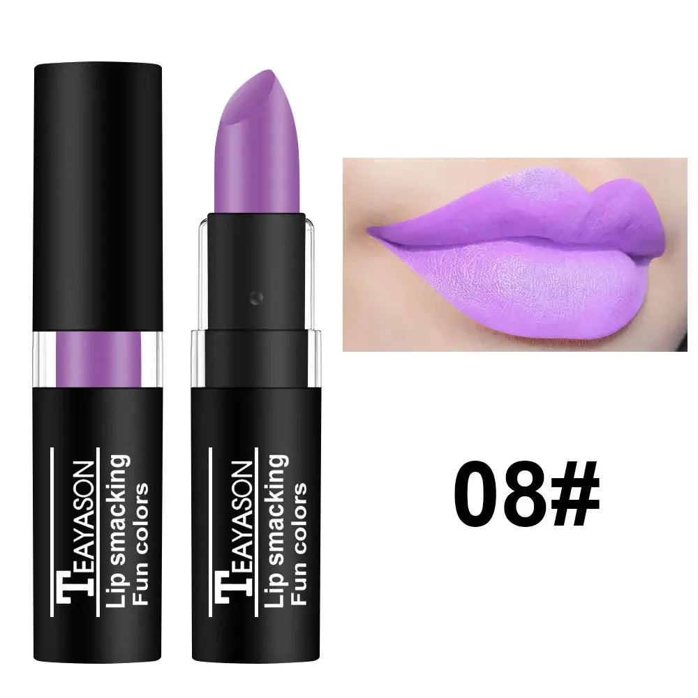 Hot Sale Waterproof Velvet Matte Black White Lipstick Lasting Pigment Green Purple Lipstick Christmas Halloween Party Lip Makeup