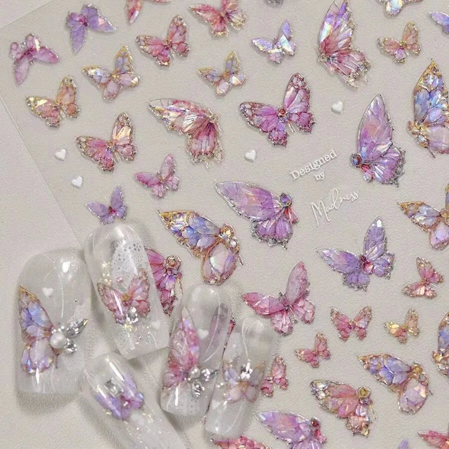 5D Relief Glitter Butterfly Nail Stickers DIY Aurora Nail Art Decorations Manicure Decals Makeup Stickers