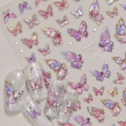 5D Relief Glitter Butterfly Nail Stickers DIY Aurora Nail Art Decorations Manicure Decals Makeup Stickers