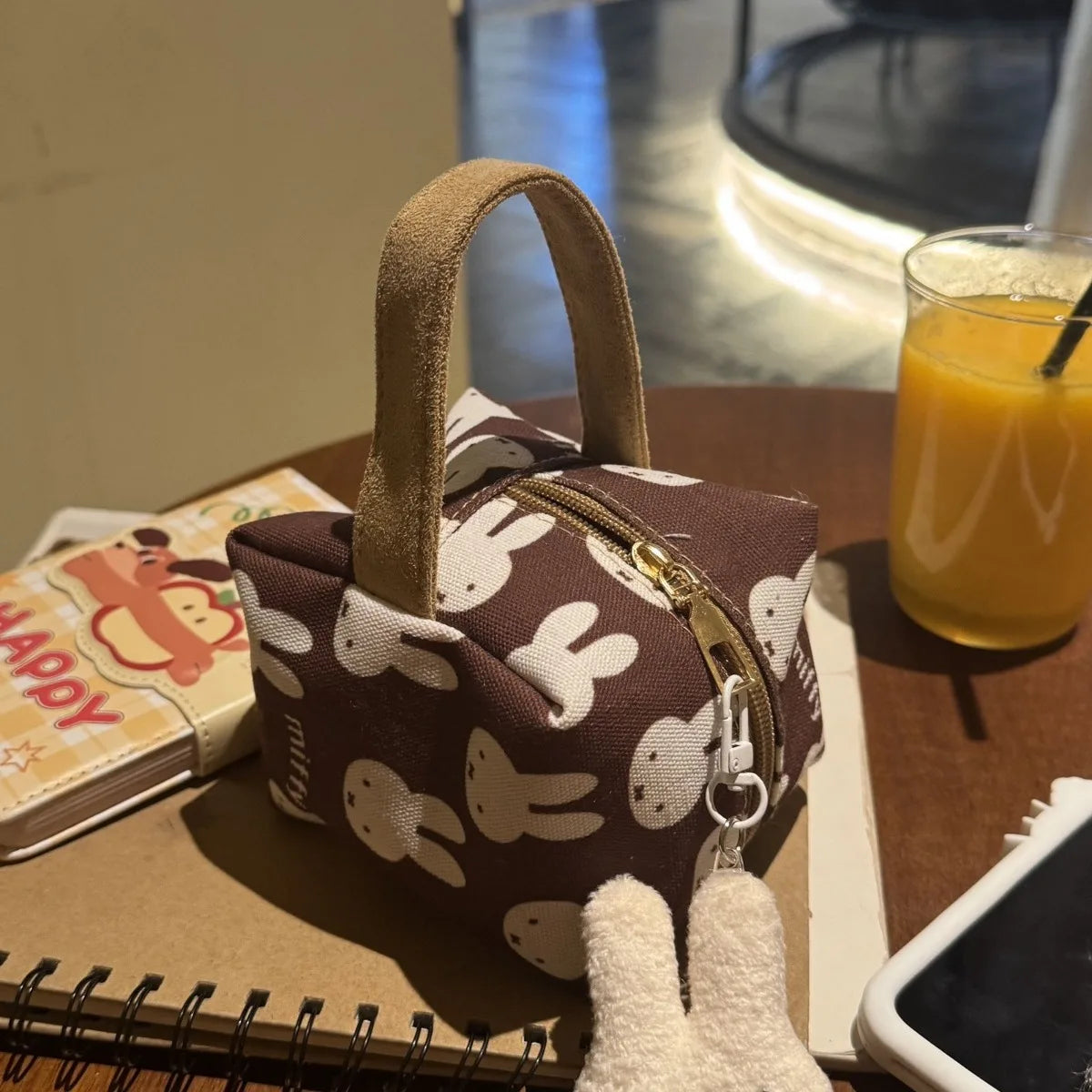 Kawaii Miffy Rabbit Makeup Bag Miffy Rabbit Printed Canvas Fabric Makeup Storage Compact for Touch-ups
