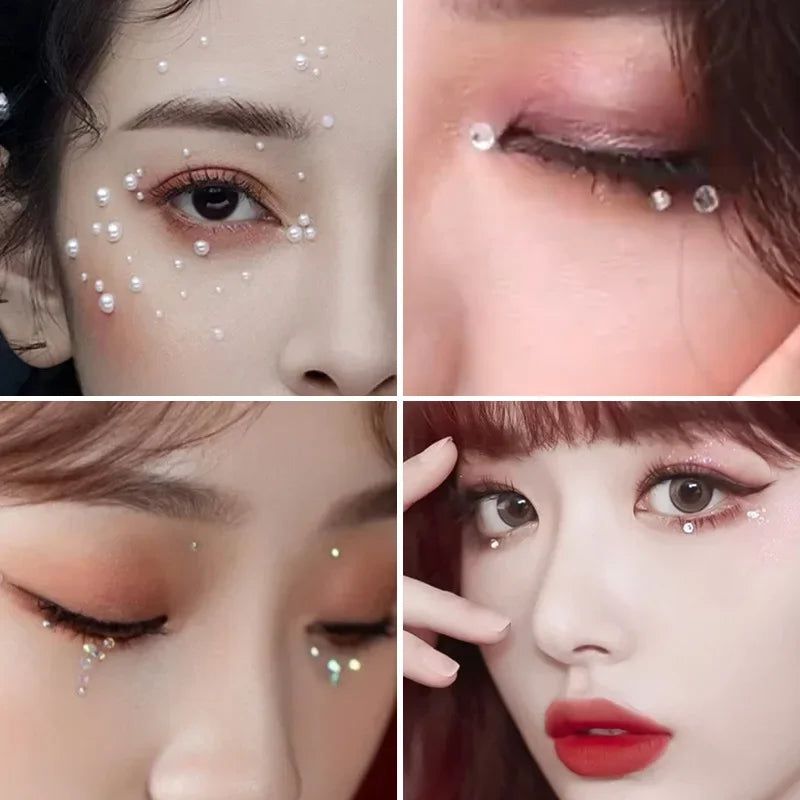 Face Tattoo Eyeshadow Stickers Nail Stickers 3D Pearl Face Jewels Diamond Decoration Self Adhesive Body Brow Makeup DIY Beauty