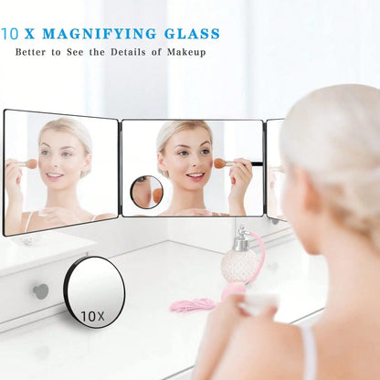 3 Way Mirror For Hair Cutting, 360 Trifold With Height Adjustable Telescoping Hooks For Makeup And Braiding