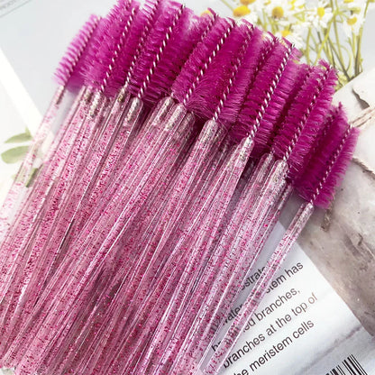 500Pcs Crystal Eyelash Makeup Brush Diamond Handle Mascara Wands Eyelash Extension Tool Disposable Spoolie Wands for Mascara