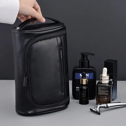 Large Capacity Men Leather Wash Bag Travel Business Trips Portable Cosmetic Bag Multi Pocket Design Handheld Leather Wash Bag LI