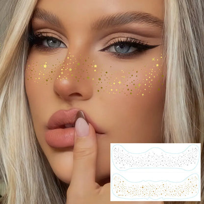 6pcs Hot Stamping Freckles Waterproof Temporary Tattoo Sticker Golden Silvery Metallic Flash Tato Glitter Body Art Face Makeup