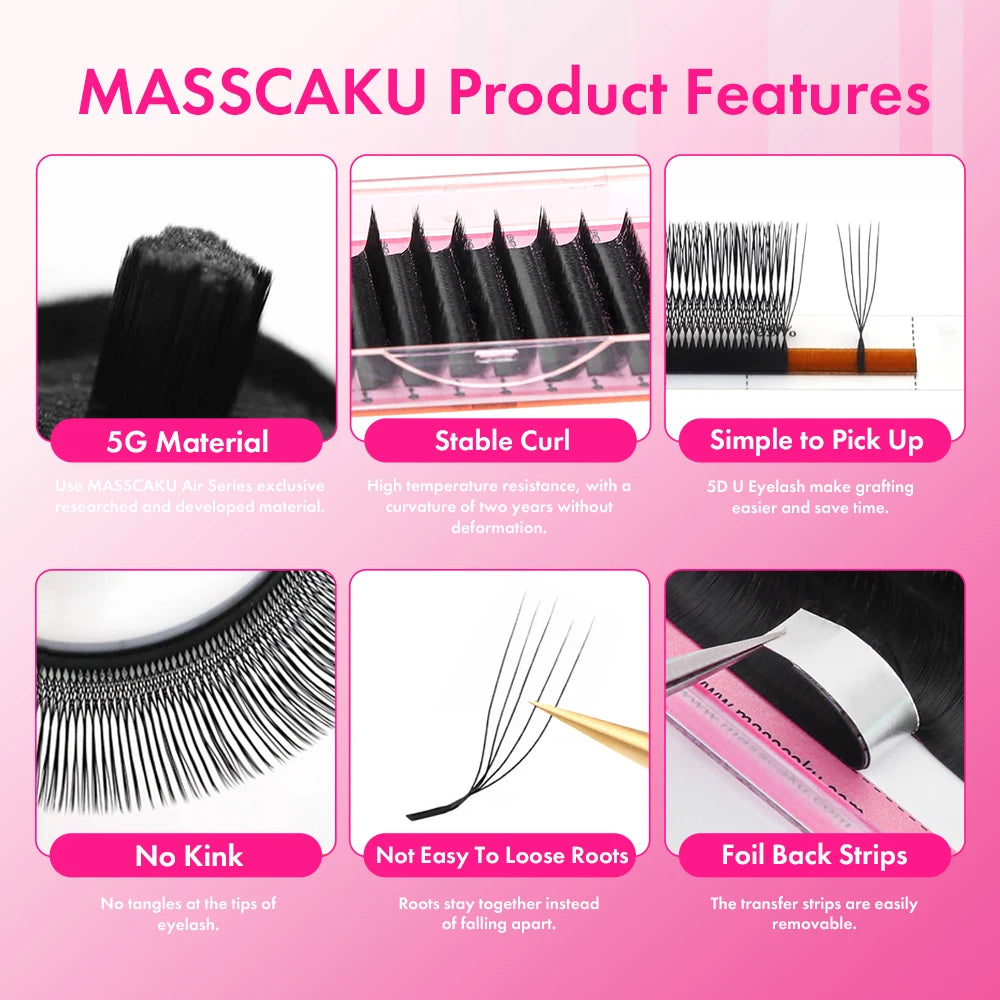 MASSCAKU L LU M Curl U Shaped Lashes 3D 4D 5D Super Soft Light Natural Eyelash Extensions High Quality Parallel Makeup Supplies