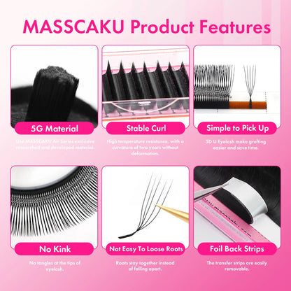 MASSCAKU L LU M Curl U Shaped Lashes 3D 4D 5D Super Soft Light Natural Eyelash Extensions High Quality Parallel Makeup Supplies
