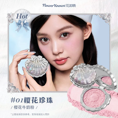 Makeup Flowerknows Shell Pearl Collection Silk Satin Blusher Lightweight Highly Pigmented Blush Powder Long Lasting Face Blushes