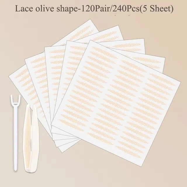 240Pcs Lace Invisible Double Eyelid Tape Clear Beige Stripe Self Adhesive Natural Eye Makeup Sticker With Auxiliary Tool For Daily Salon Cosmetic Supply