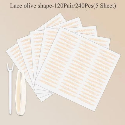 240Pcs Lace Invisible Double Eyelid Tape Clear Beige Stripe Self Adhesive Natural Eye Makeup Sticker With Auxiliary Tool For Daily Salon Cosmetic Supply