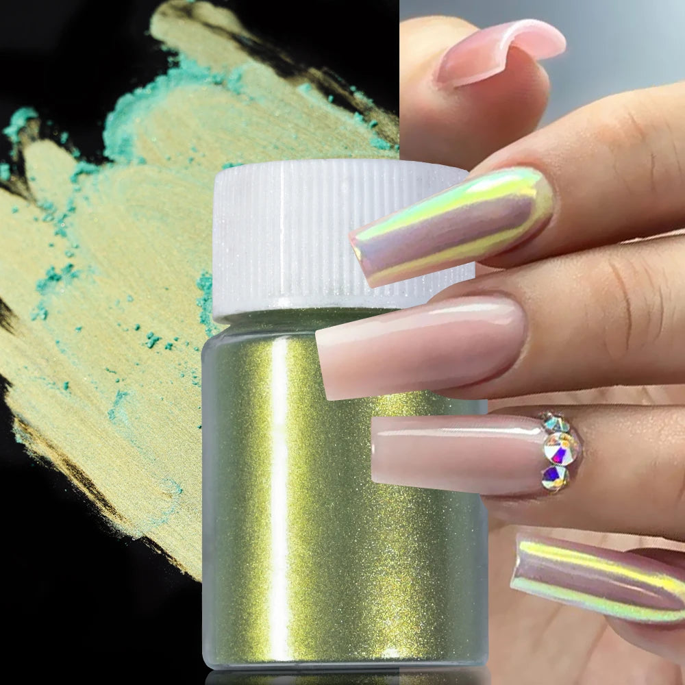 10g/Bottle White/Pink Pearlescent Nail Art Powder Sparkly Mermaid Chrome Pearl Pigment Aurora Manicure Mica Mineral Rubbing Dust