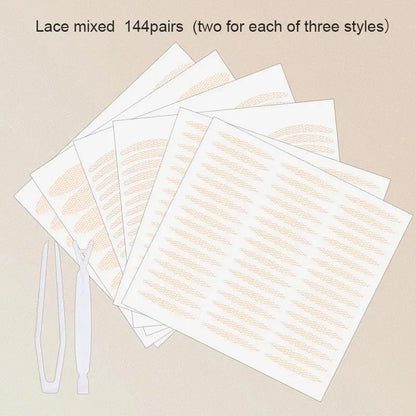 480Pcs Stealth Double Fold Eyelid Tape Fiber Sticker Lace Nature Clear Beige Stripe Self-adhesive Natural Eye Makeup with Tool