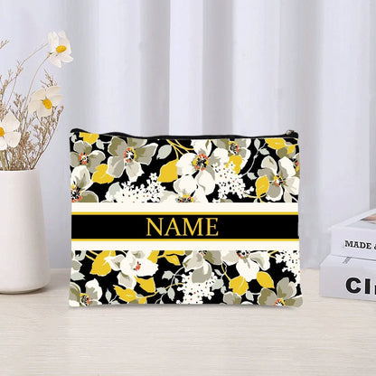 Luxury Custom Name Cosmetic Bag Floral Personalized Makeup Pouch Travel Lipstick Organizer Trendy Make Up Clutch Canvas Purse