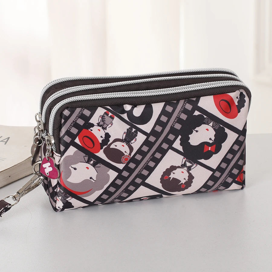 Three-layer Zipper Short Mobile Phone Bag Fashion Hand Makeup WOMEN'S Bag Portable Change Waterproof Multi-layer Pocket Bag