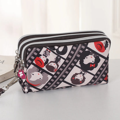 Three-layer Zipper Short Mobile Phone Bag Fashion Hand Makeup WOMEN'S Bag Portable Change Waterproof Multi-layer Pocket Bag