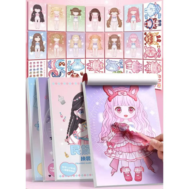 DIY Dress Up Sticker Girl Paper Doll Quiet Book Sweet Cool Girl Star Doll Change Clothes Scrapbook Craft Children's Makeup Book