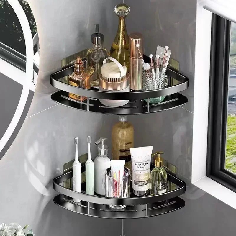 Aluminum Alloy Shampoo Rack Makeup Bathroom Accessories Storage Organizer Shower Shelf Bathroom Shelf No Drill Wall Corner Shelf