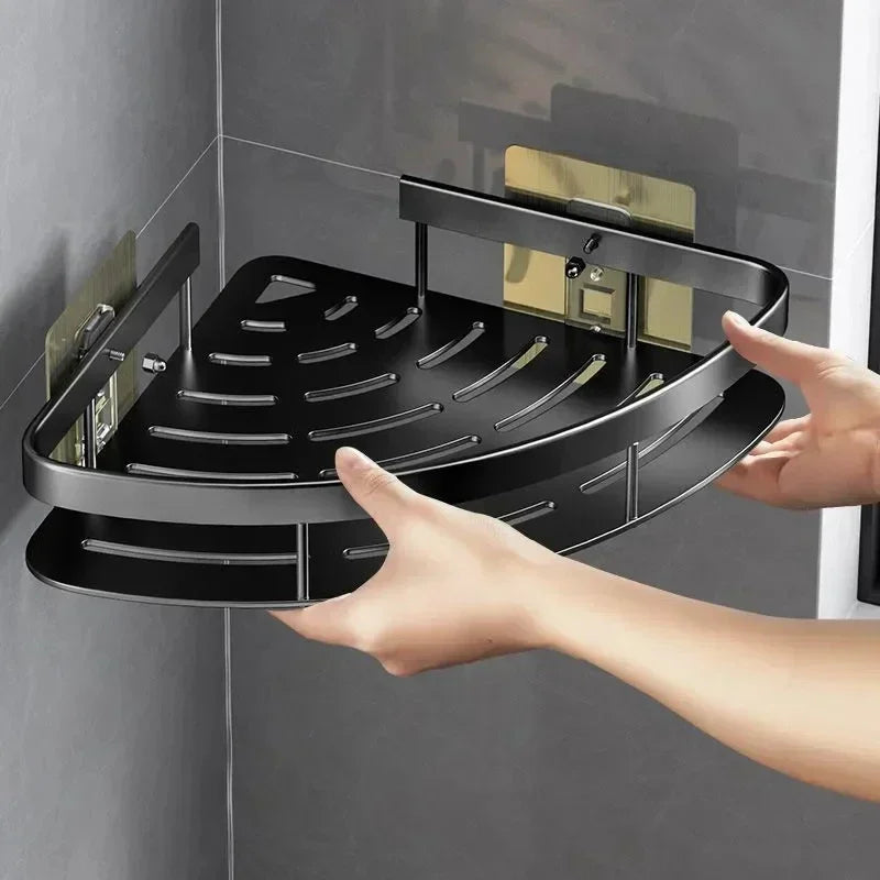 Aluminum Alloy Shampoo Rack Makeup Bathroom Accessories Storage Organizer Shower Shelf Bathroom Shelf No Drill Wall Corner Shelf