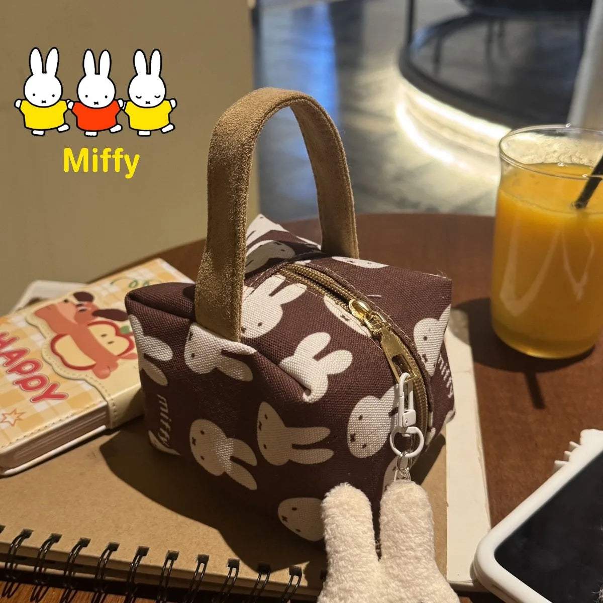 Kawaii Miffy Rabbit Makeup Bag Miffy Rabbit Printed Canvas Fabric Makeup Storage Compact for Touch-ups