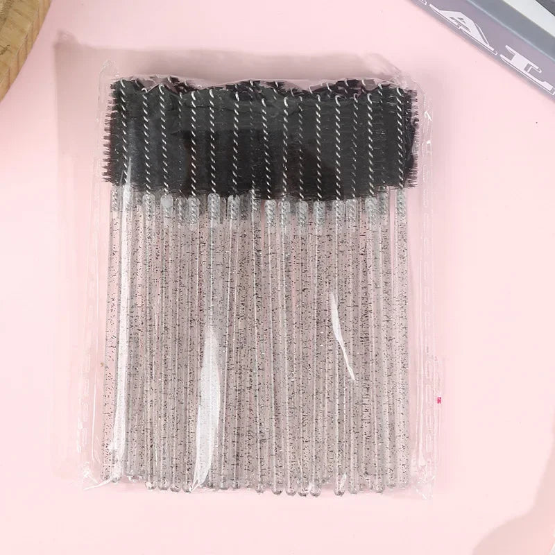 50Crystal Eyelash Comb with Holder Disposable Eyelash Extension Brush Mascara Applicator Professional Makeup Tool Set