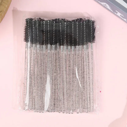 50Crystal Eyelash Comb with Holder Disposable Eyelash Extension Brush Mascara Applicator Professional Makeup Tool Set