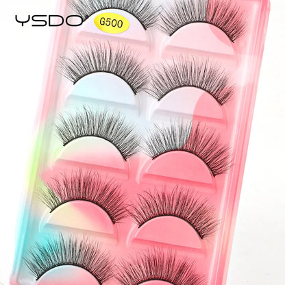 YSDO 5 Pairs Eyelashes Natural Long 3D Mink Lashes Fluffy Volume Mink False Eyelashes Cruelty Free Wispy Lashes Makeup Cilios
