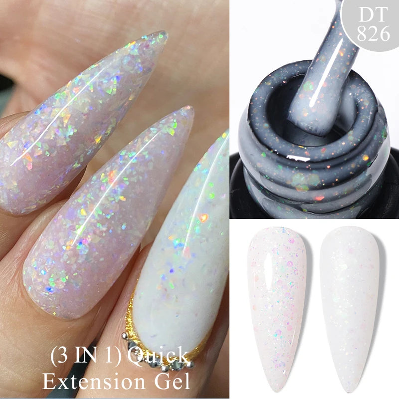 MEET ACROSS 7ml Quick Extension Gel Nail Polish Glitter Pink Gold Purple Milky White UV Gel Finger Prolong Varnish For Nails
