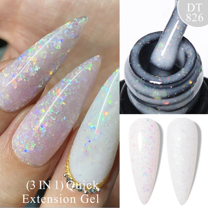 MEET ACROSS 7ml Quick Extension Gel Nail Polish Glitter Pink Gold Purple Milky White UV Gel Finger Prolong Varnish For Nails