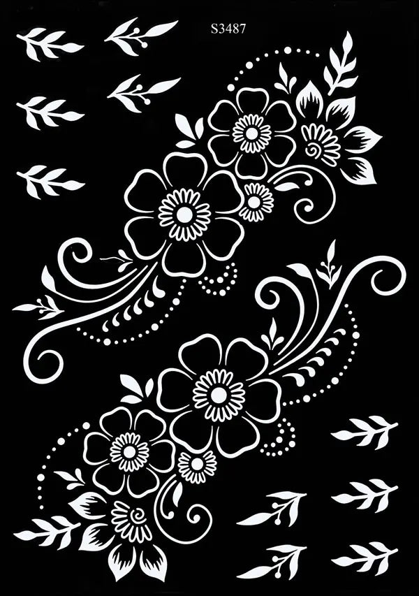 Reusable Henna Stencil for Hand Body Painting Flower Henna Tattoo Template for Women Wedding Festival Body Makeup Tattoo Tools