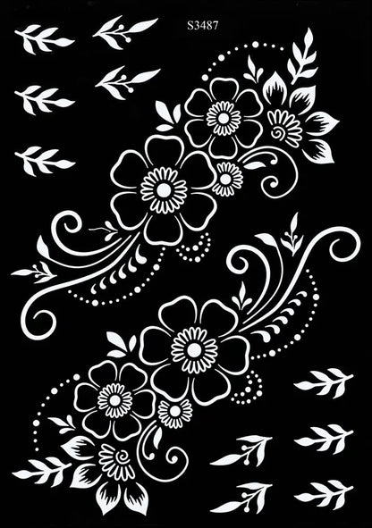Reusable Henna Stencil for Hand Body Painting Flower Henna Tattoo Template for Women Wedding Festival Body Makeup Tattoo Tools