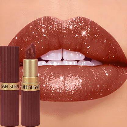 Diamond Glitter Lip Stick Waterproof Lasting Pearlescent Metallic Lip Balm Brown Lipgloss Women Lips Gloss Makeup Cosmetics