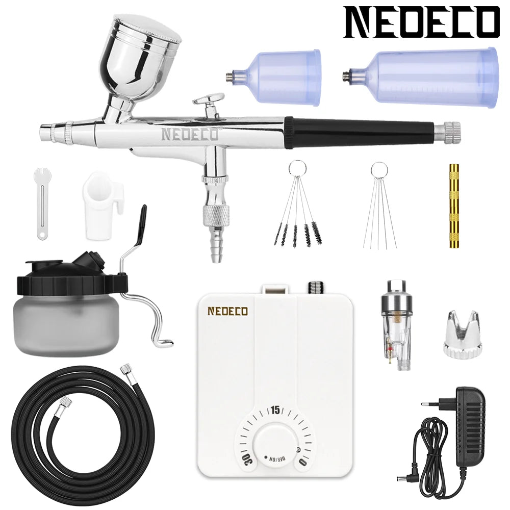 Dual-Action Airbrush Kit with 30PSI High-Pressure Auto Stop Stepless Control Compressor Kit for Painting Model Makeup Nail