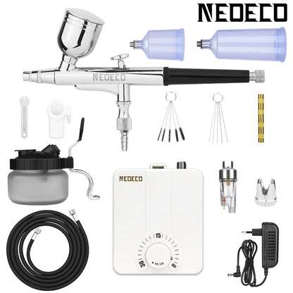 Dual-Action Airbrush Kit with 30PSI High-Pressure Auto Stop Stepless Control Compressor Kit for Painting Model Makeup Nail
