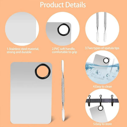 Stainless Steel Makeup Mixing Palette with Foundatio Spatula for Watercolor Paints Eye Shadow Sticks Makeup Cosmetic Beauty Tool