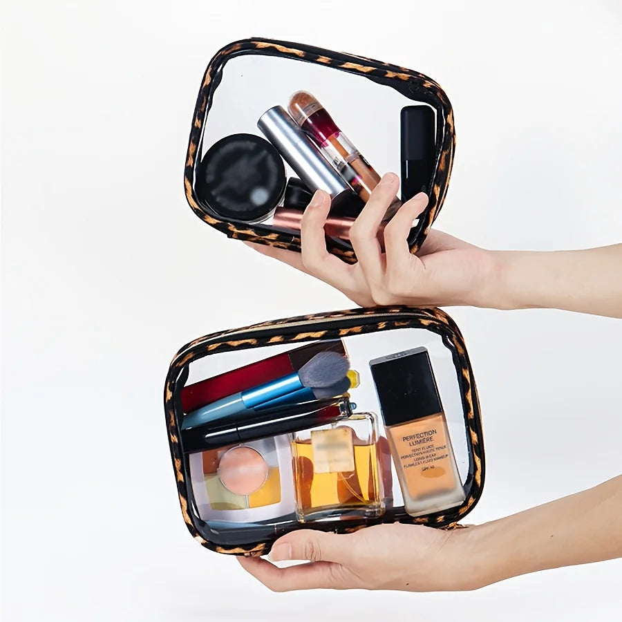 Leopard Print Clear Makeup Bag - Waterproof, Large Capacity Travel Cosmetic Organizer with Zipper