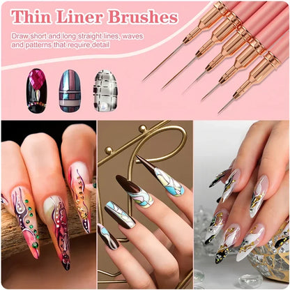 5pc/1set Nail Art Liner Brushes Long Lines Liner Brush UV Gel Polish Painting Nail Design Brush Plastic Handle Nail Drawing Pens
