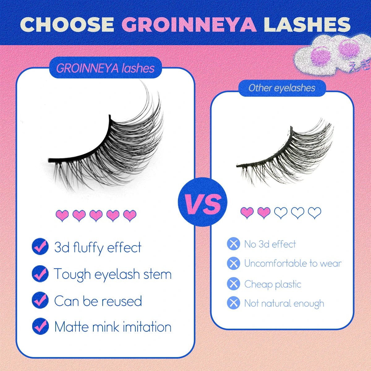GROINNEYA Half Lashes 5/7/10 Pairs Half Lashes Soft Natural Cat Eye Lashes Makeup Tool Fake Eyelashes Extension Fluffy Faux Cils