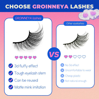 GROINNEYA Half Lashes 5/7/10 Pairs Half Lashes Soft Natural Cat Eye Lashes Makeup Tool Fake Eyelashes Extension Fluffy Faux Cils